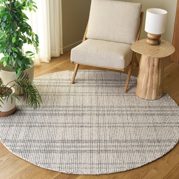 Safavieh Abstract Hand Tufted Wool Round Rug Neutral Grey Ivory Low Pile Living Room Accent ABT456F-6R