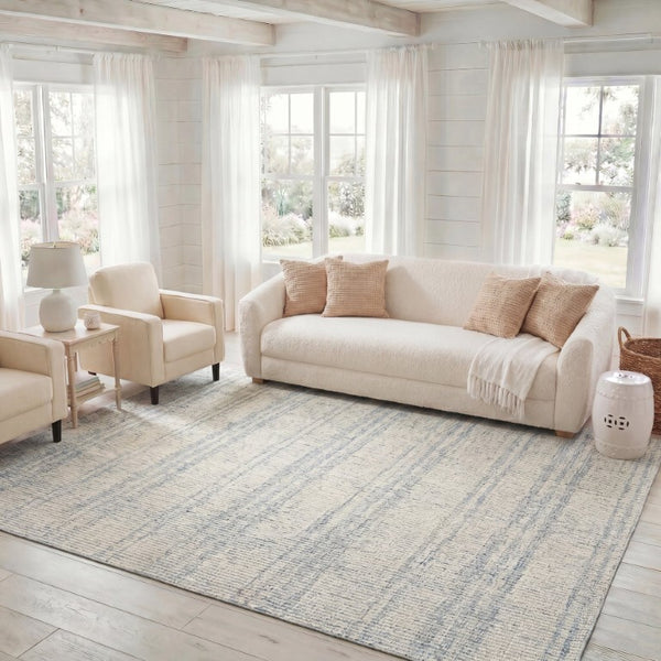 Safavieh Abstract Hand Tufted Wool Cotton Area Rug in Blue Ivory for Living or Dining Rooms ABT456M-8