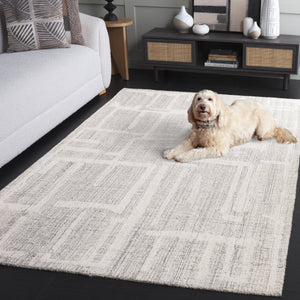 Safavieh Abstract Modern Hand Tufted Wool Runner Rug - Elegant Geometric Design For Luxurious Home Decor Grey ,Ivory Wool Pile Abt460f-5