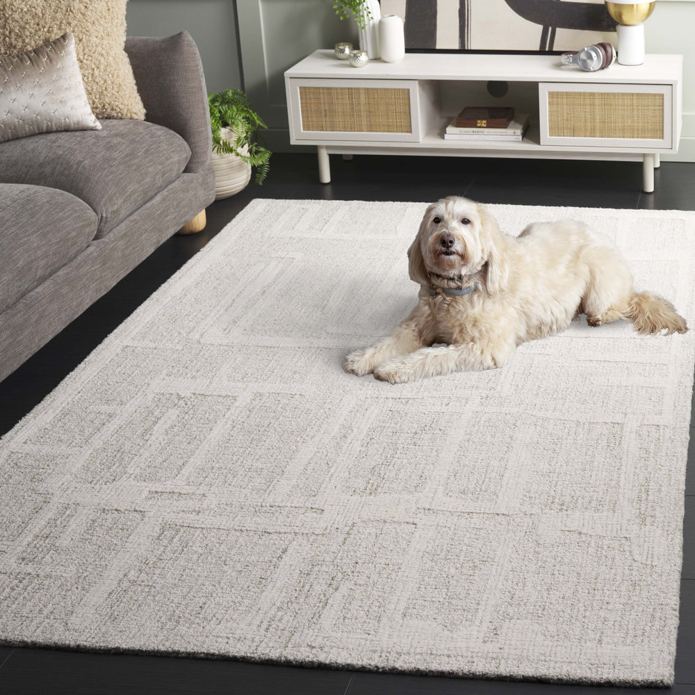 Safavieh Abstract Modern Hand Tufted Wool Runner Rug - Elegant Geometric Design For Luxurious Home Decor Sage Green ,Ivory Wool Pile Abt460w-5