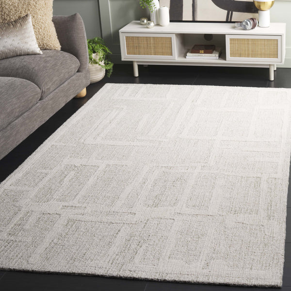 Safavieh Abstract Modern Hand Tufted Wool Runner Rug - Elegant Geometric Design For Luxurious Home Decor Sage Green ,Ivory Wool Pile Abt460w-5