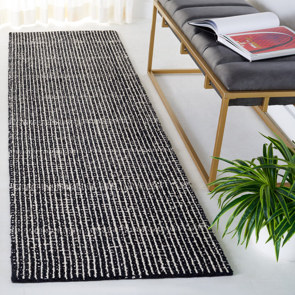 Safavieh Abstract Hand-Tufted Black Ivory Runner Rug — Wool-Cotton 3/8" Low Pile, Modern Abstract Hallway Accent 2'-3" x 12'-0" ABT482Z-212