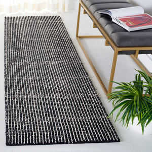 Safavieh Abstract Hand-Tufted Black Ivory Runner Rug — Wool-Cotton 3/8" Low Pile, Modern Abstract Hallway Accent 2'-3" x 12'-0" ABT482Z-212