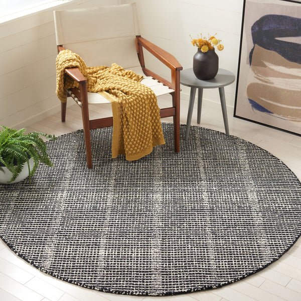 Safavieh Abstract Hand-Tufted Black And Ivory Area Rug — Abstract Linear Design, Wool-Cotton Blend, Gallery-Ready Ambiance 8'-0" x 8'-0" ABT482Z-8SQ