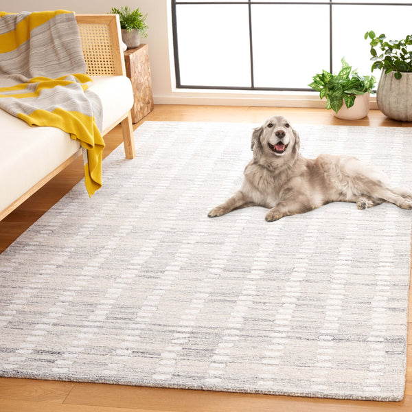 Safavieh Abstract Hand-Tufted 9X12 Silver Ivory Rug – Plush 70% Wool Abstract Geometric Design For Living Spaces ABT498G-9