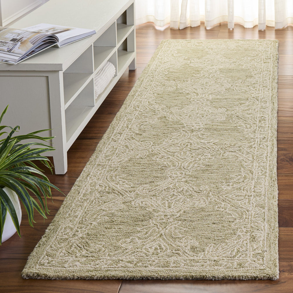Safavieh Abstract Hand-Tufted Green And Ivory Wool-Cotton Area Rug — Low-Profile, Soft, Modern Minimalist Charm 5'-0" x 8'-0" ABT561Y-5