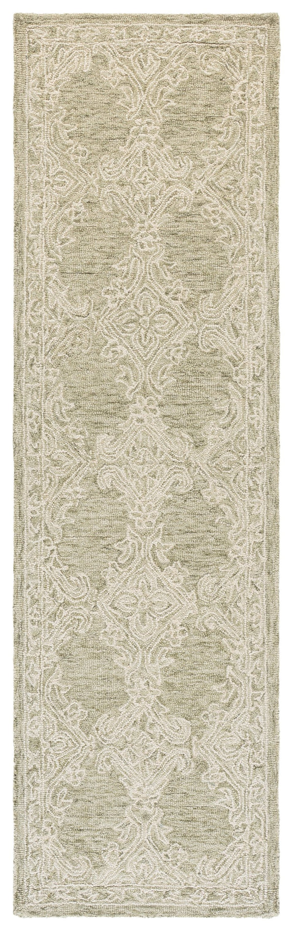 Safavieh Abstract Hand-Tufted Green & Ivory Runner Rug, Wool-Cotton Low Pile, Durable Hallway Accent Rug 2'-3" x 8'-0" ABT561Y-28