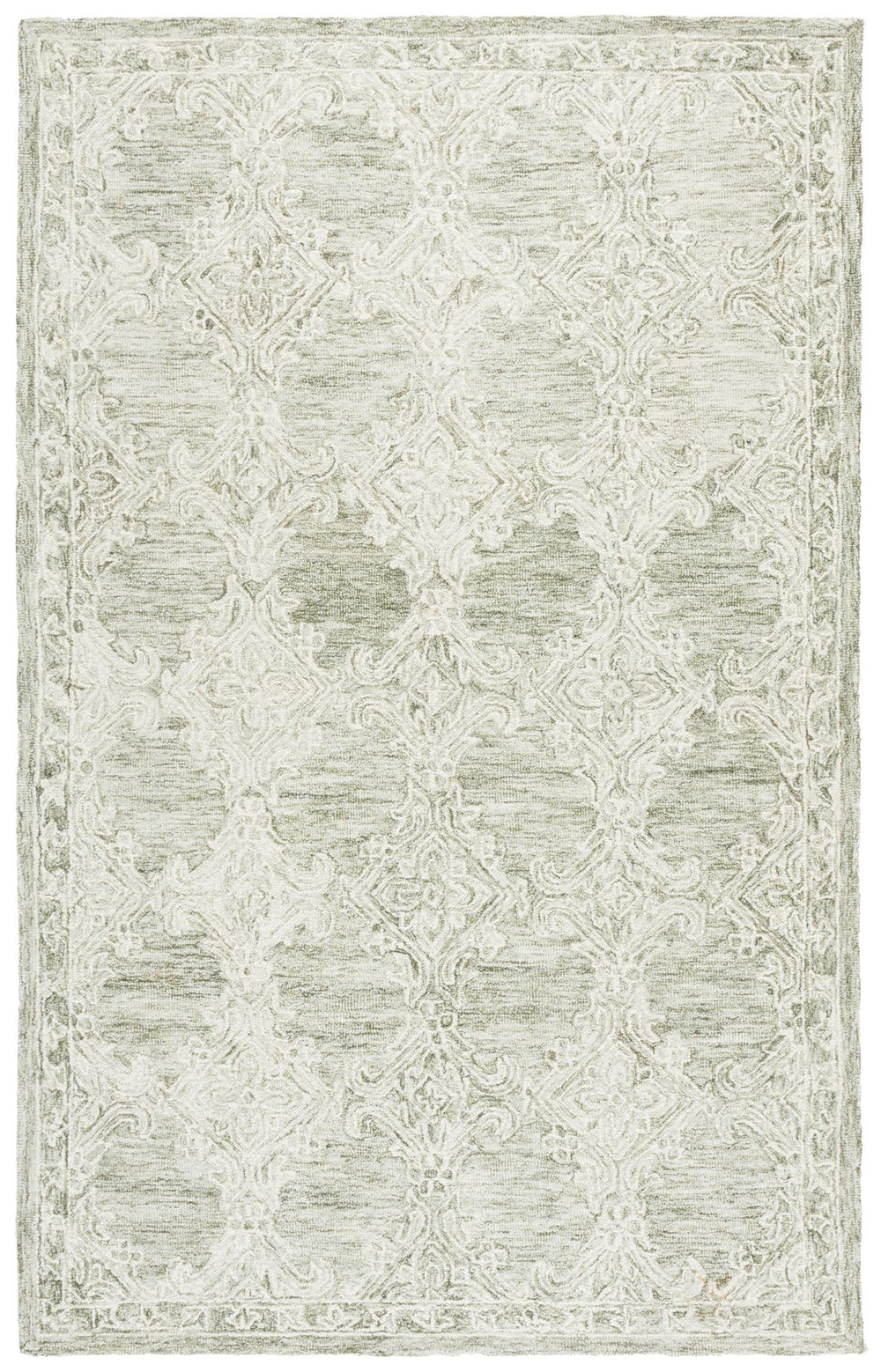 Safavieh Abstract Hand-Tufted Green And Ivory Wool-Cotton Area Rug — Low-Profile, Soft, Modern Minimalist Charm 5'-0" x 8'-0" ABT561Y-5