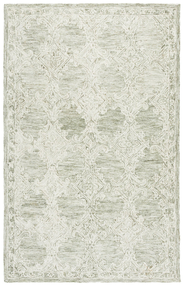 Safavieh Abstract Hand-Tufted Green And Ivory Wool-Cotton Area Rug — Low-Profile, Soft, Modern Minimalist Charm 5'-0" x 8'-0" ABT561Y-5