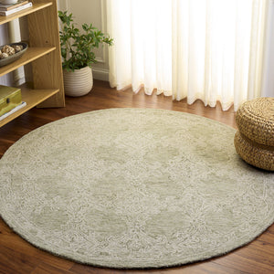 Safavieh Abstract Hand-Tufted Green And Ivory Round Rug, Wool-Cotton Blend, Low Pile Abstract Floral Centerpiece 6'-0" x 6'-0" ABT561Y-6R