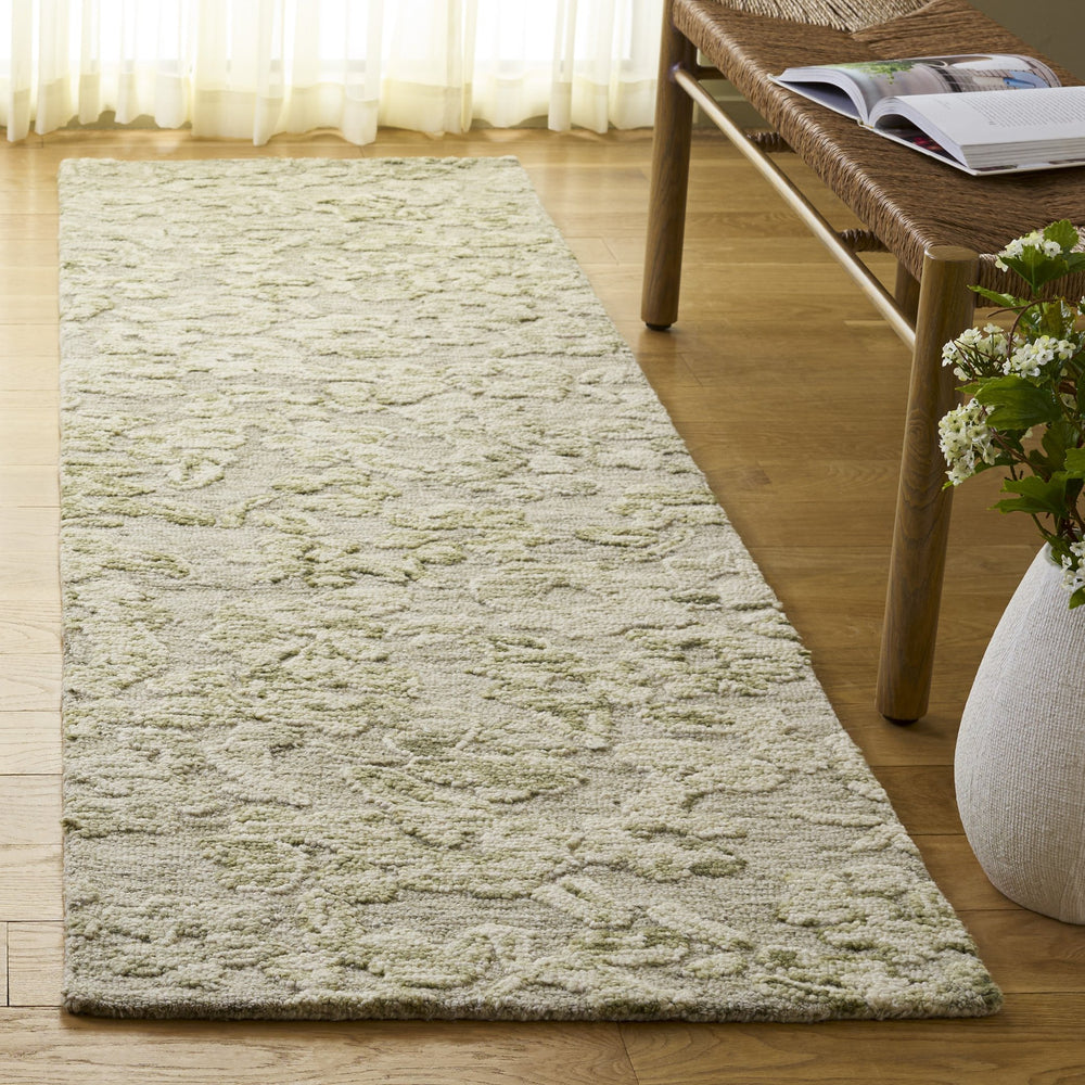 Safavieh Abstract Hand-Tufted Green And Ivory Wool-Cotton Rug 5X8, Minimalist Abstract Design, Durable Comfort 5'-0" x 8'-0" ABT562Y-5