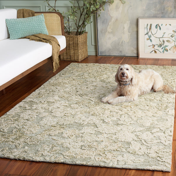 Safavieh Abstract Hand-Tufted Green And Ivory Area Rug — Modern Abstract Floral Design, Wool-Cotton Blend Elegance 6'-0" x 6'-0" ABT562Y-6SQ