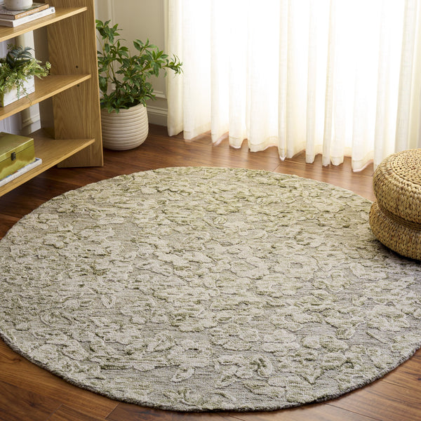 Safavieh Abstract Hand‑Tufted Green And Ivory Area Rug — Wool‑Cotton Low‑Profile Pile, Modern Farmhouse Chic 4'-0" x 6'-0" ABT562Y-4