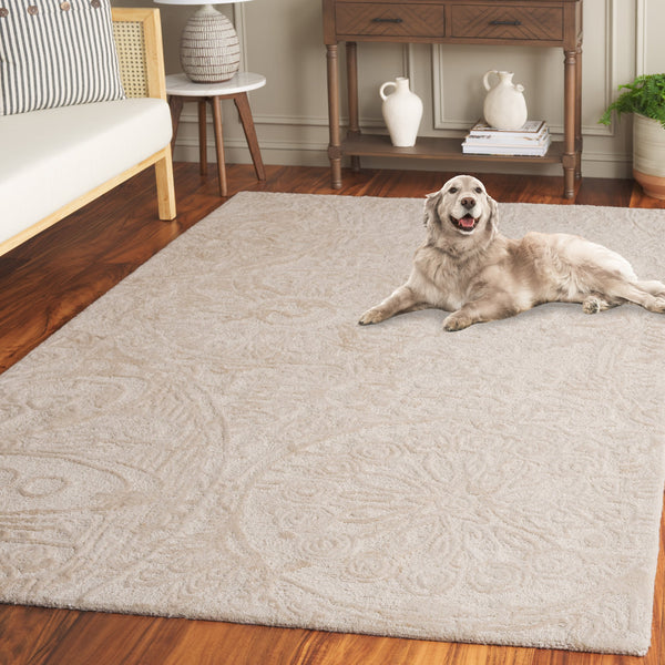 Safavieh Abstract Hand-Tufted 6Ft Round Beige Ivory Rug — Plush 1/2" Pile, Floral-Textured Wool Blend, Crafted In India ABT612B-6R