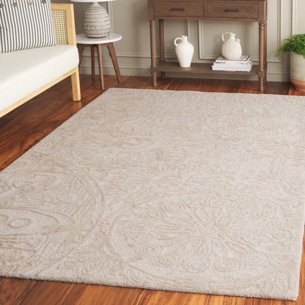 Safavieh Abstract Hand-Tufted 6Ft Round Beige Ivory Rug — Plush 1/2" Pile, Floral-Textured Wool Blend, Crafted In India ABT612B-6R