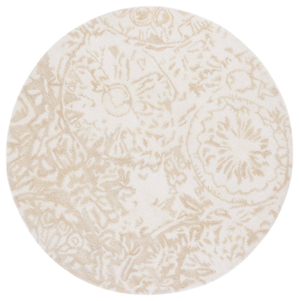 Safavieh Abstract Hand-Tufted 6Ft Round Beige Ivory Rug — Plush 1/2" Pile, Floral-Textured Wool Blend, Crafted In India ABT612B-6R