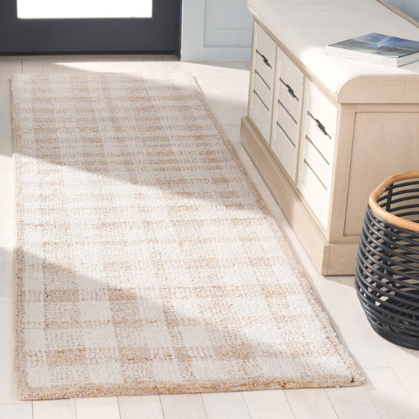 Safavieh Abstract Ivory Gold Plaid Hand Tufted Wool Runner Rug for Hallways and Entryways ABT648D-28
