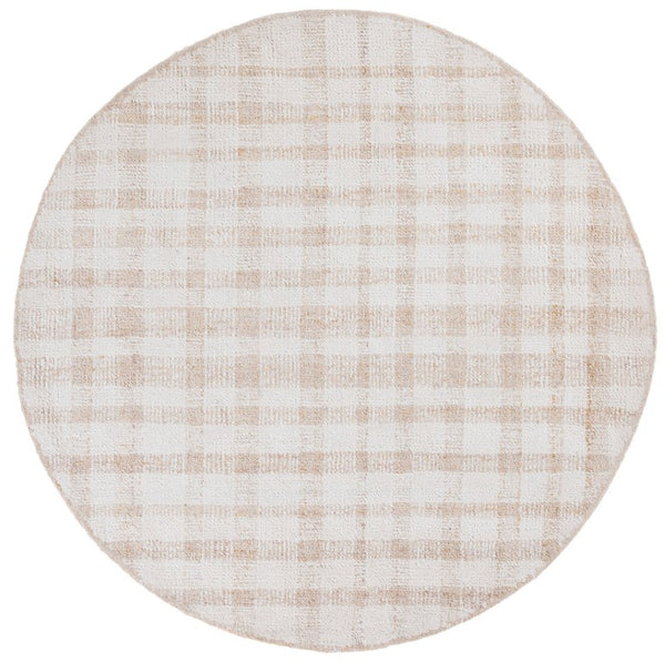 Safavieh Abstract Hand Tufted Wool Viscose Round Rug Plaid Ivory Gold for Modern Living ABT648D-6R