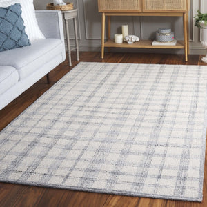 Safavieh Abstract Plaid Hand Tufted Wool Rug Ivory Grey Soft Pile Contemporary Living Room ABT648F-5