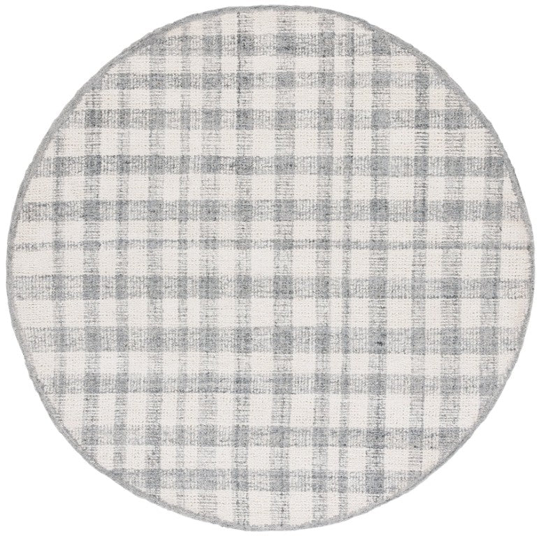 Safavieh Abstract Hand Tufted Wool Blend Round Rug Ivory Grey Plaid for Living Rooms ABT648F-6R