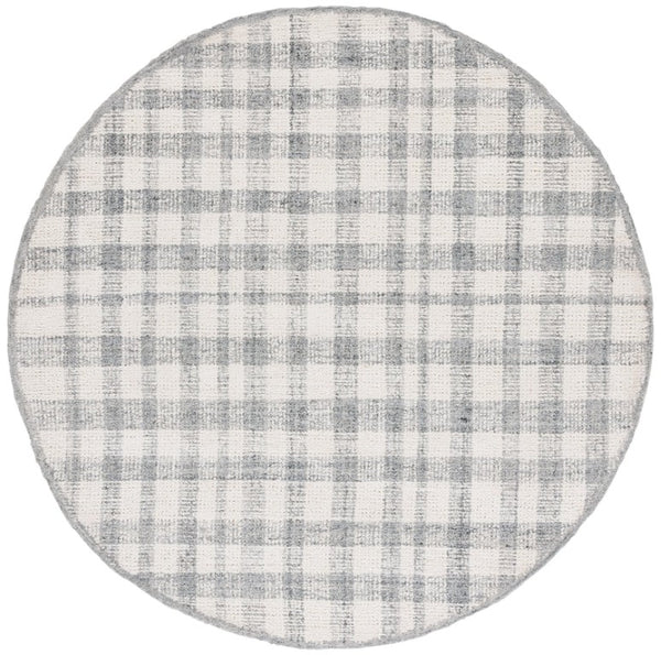 Safavieh Abstract Hand Tufted Wool Blend Round Rug Ivory Grey Plaid for Living Rooms ABT648F-6R