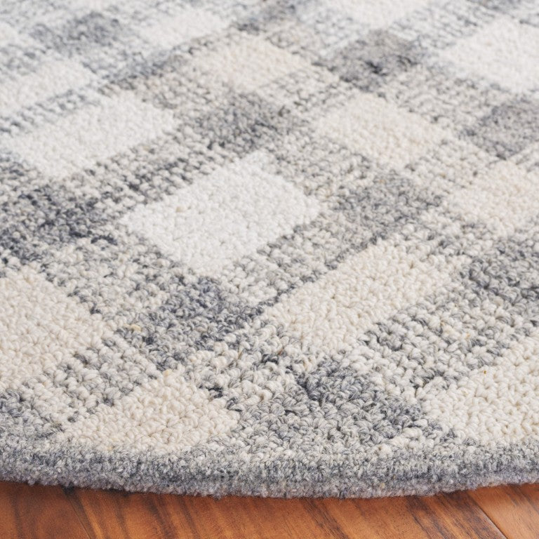Safavieh Abstract Hand Tufted Wool Blend Round Rug Ivory Grey Plaid for Living Rooms ABT648F-6R