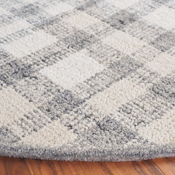Safavieh Abstract Hand Tufted Wool Blend Round Rug Ivory Grey Plaid for Living Rooms ABT648F-6R