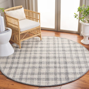 Safavieh Abstract Hand Tufted Wool Blend Round Rug Ivory Grey Plaid for Living Rooms ABT648F-6R