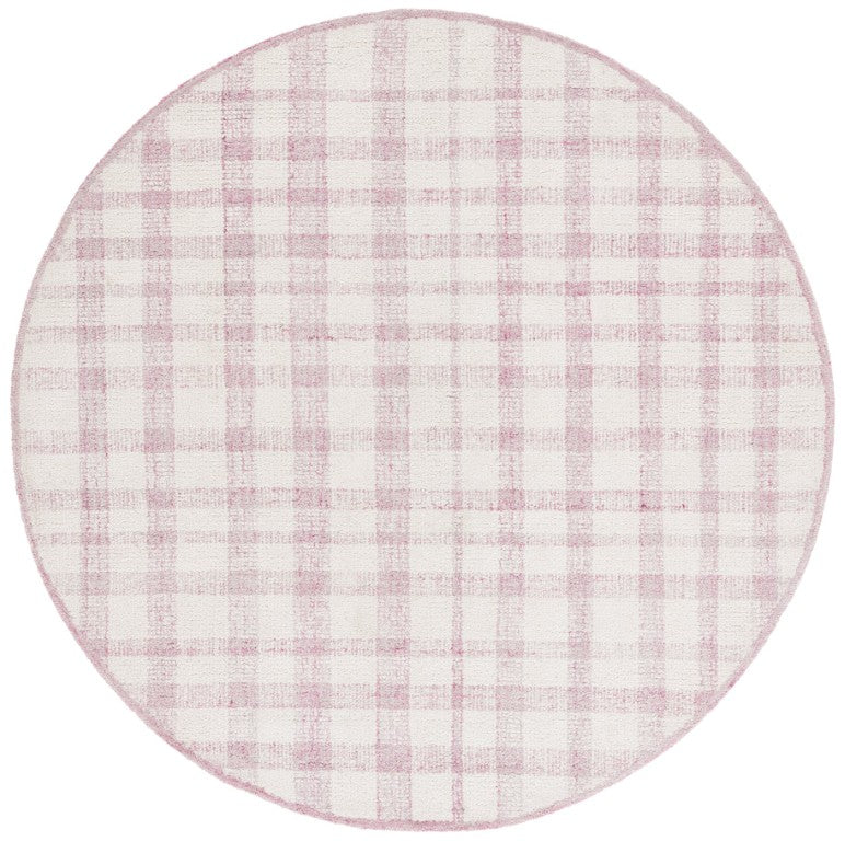 Safavieh Abstract Hand Tufted Wool Blend Round Rug Ivory Blush Plaid Bohemian Living Room ABT648U-6R