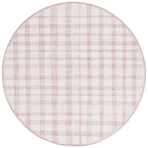 Safavieh Abstract Hand Tufted Wool Blend Round Rug Ivory Blush Plaid Bohemian Living Room ABT648U-6R