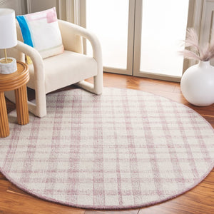 Safavieh Abstract Hand Tufted Wool Blend Round Rug Ivory Blush Plaid Bohemian Living Room ABT648U-6R