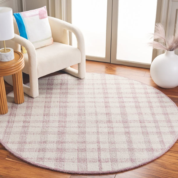 Safavieh Abstract Hand Tufted Wool Blend Round Rug Ivory Blush Plaid Bohemian Living Room ABT648U-6R