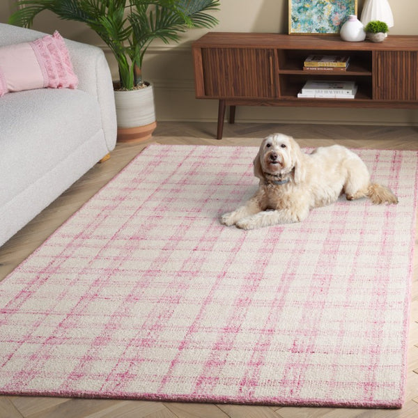 Safavieh Abstract Plaid Hand Tufted Wool Rug Soft Ivory Blush Pile for Living Room or Bedroom ABT648U-6