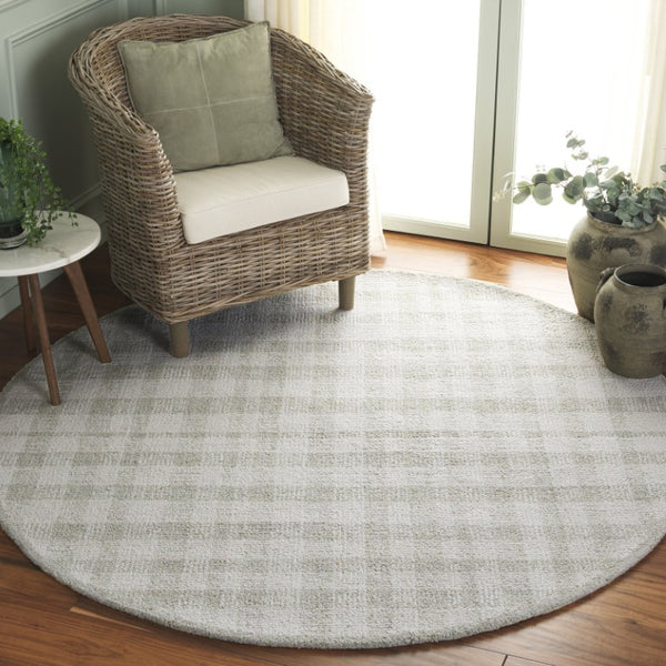 Safavieh Abstract Hand Tufted Wool Blend Round Rug Plaid Pattern for Living Room or Bedroom ABT648W-6R