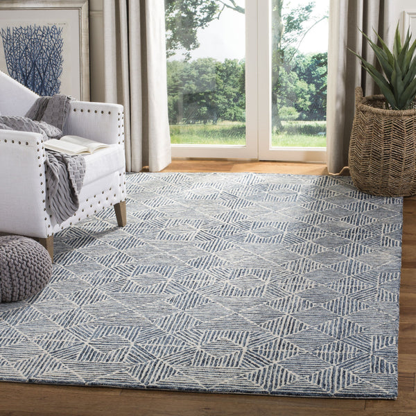 Safavieh Abstract Hand-Tufted 6X8 Blue Ivory Rug - Wool-Cotton Blend, Low-Profile 1/2" Pile, Contemporary Elegance ABT763M-68