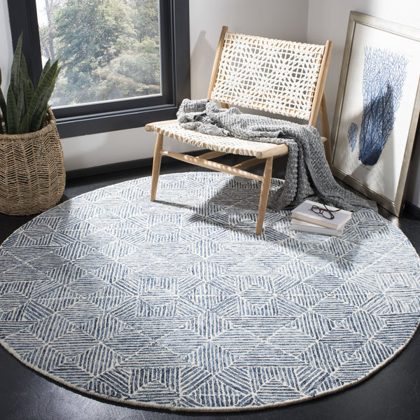 Safavieh Abstract Hand-Tufted 6X8 Blue Ivory Rug - Wool-Cotton Blend, Low-Profile 1/2" Pile, Contemporary Elegance ABT763M-68