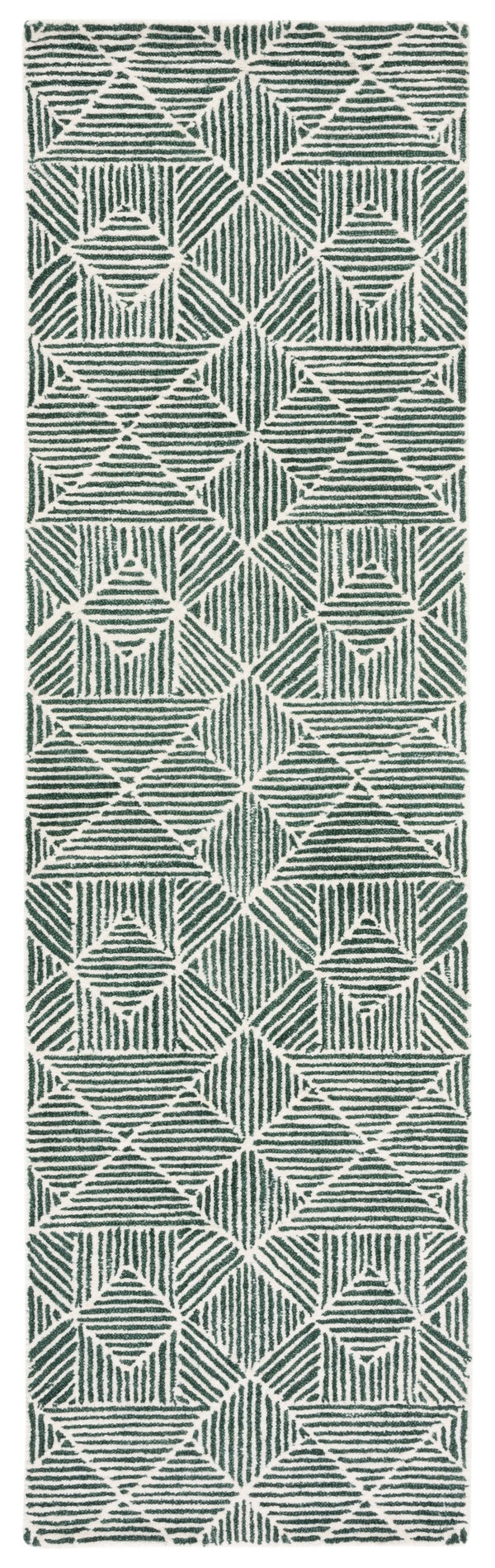 Safavieh Abstract Modern Blue Ivory Geometric Runner Rug 2'-3" X 14' - Luxurious, Durable, Non-slip Design Dark Green ,Ivory 80% Wool,20% Cotton Abt763w-214