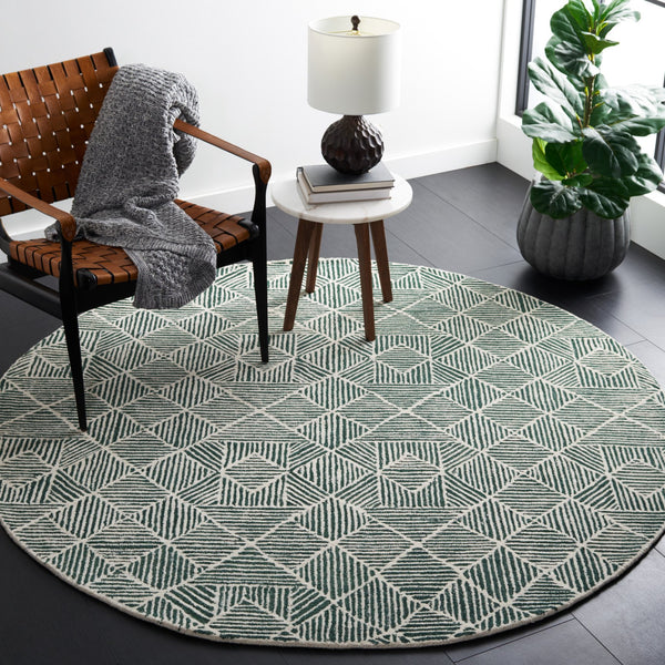 Safavieh Abstract Modern Blue Ivory Geometric Runner Rug 2'-3" X 14' - Luxurious, Durable, Non-slip Design Dark Green ,Ivory 80% Wool,20% Cotton Abt763w-214