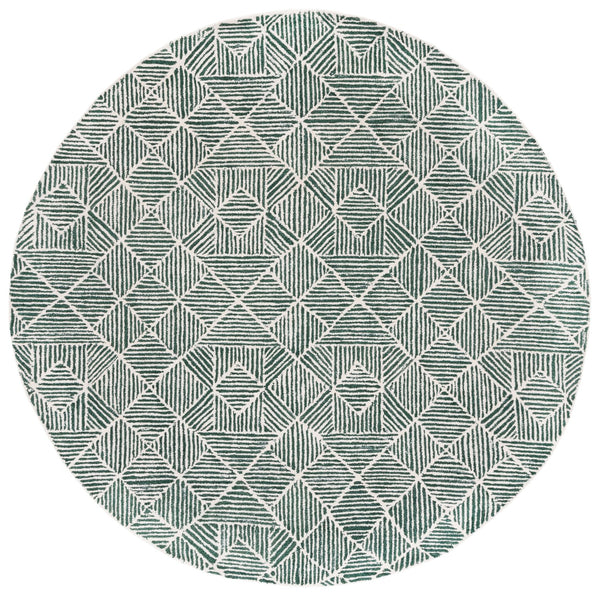 Safavieh Abstract Modern Blue Ivory Geometric Runner Rug 2'-3" X 14' - Luxurious, Durable, Non-slip Design Dark Green ,Ivory 80% Wool,20% Cotton Abt763w-214