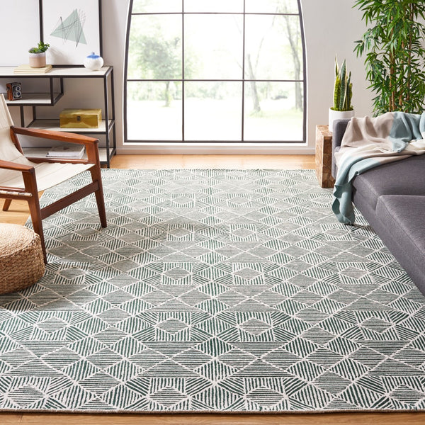 Safavieh Abstract 763 Hand Tufted Modern Rug Dark Green / Ivory 80% Wool, 20% Cotton