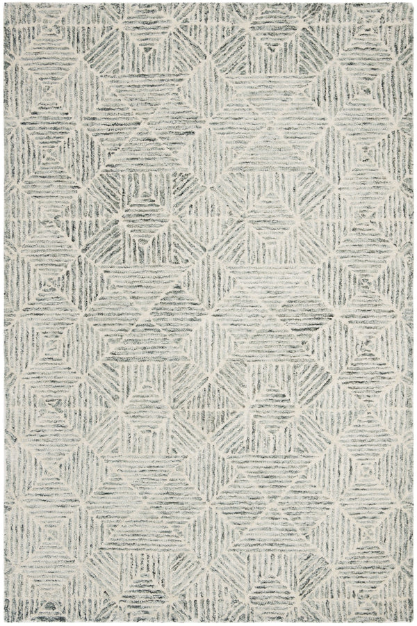 Safavieh Abstract Hand-Tufted 6X8 Wool Rug In Green Ivory — Modern Geometric Abstract, Plush 1/2" Pile Durability ABT763Y-68