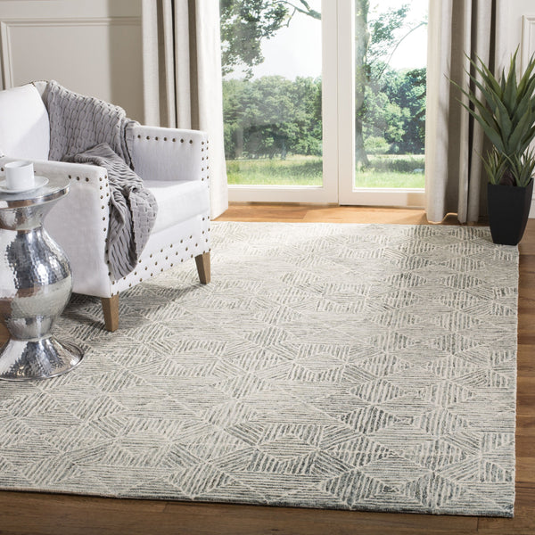 Safavieh Abstract Hand-Tufted 6X8 Wool Rug In Green Ivory — Modern Geometric Abstract, Plush 1/2" Pile Durability ABT763Y-68