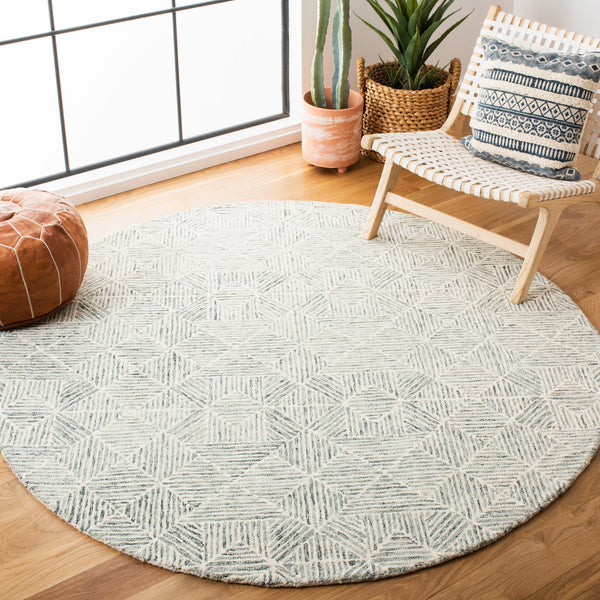 Safavieh Abstract Hand-Tufted 6X8 Wool Rug In Green Ivory — Modern Geometric Abstract, Plush 1/2" Pile Durability ABT763Y-68