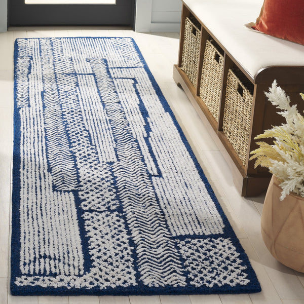 Safavieh Abstract Handcrafted Area Rug - Luxurious Wool Pile, Modern Design For Elegant Home Decor And Comfort Ivory ,Navy Wool Pile Abt776a-6