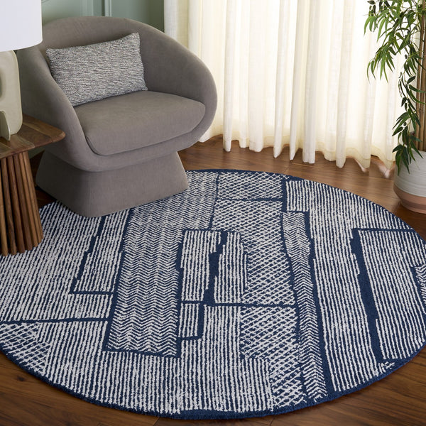 Safavieh Abstract Elegant Hand-tufted Runner Rug In Luxurious Wool Pile, Perfect For Modern Home Decor Ivory ,Navy Wool Pile Abt776a-6r