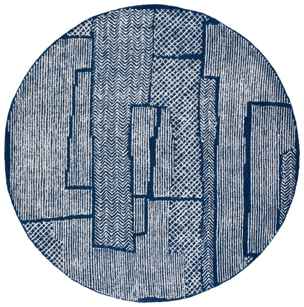 Safavieh Abstract Handcrafted Area Rug - Luxurious Wool Pile, Modern Design For Elegant Home Decor And Comfort Ivory ,Navy Wool Pile Abt776a-6