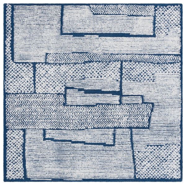 Safavieh Abstract Elegant Hand-tufted Runner Rug In Luxurious Wool Pile, Perfect For Modern Home Decor Ivory ,Navy Wool Pile Abt776a-6sq