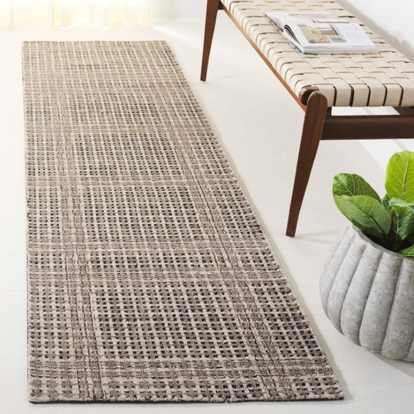 Safavieh Abstract Hand Tufted Wool Cotton Runner Geometric Hallway Rug in Warm Grey Tones Beige 2'-3" x 8'-0" ABT927B-28