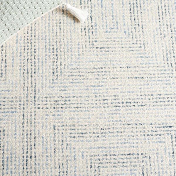Safavieh Abstract Hand Tufted Wool Cotton Runner Rug with Geometric Ivory Blue Pattern for Hallways 5'-0" x 8'-0" ABT928M-5
