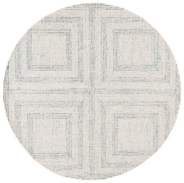 Safavieh Abstract Hand Tufted Wool Cotton Runner Rug with Geometric Ivory Blue Pattern for Hallways 6'-0" x 6'-0" - A ABT928M-6R